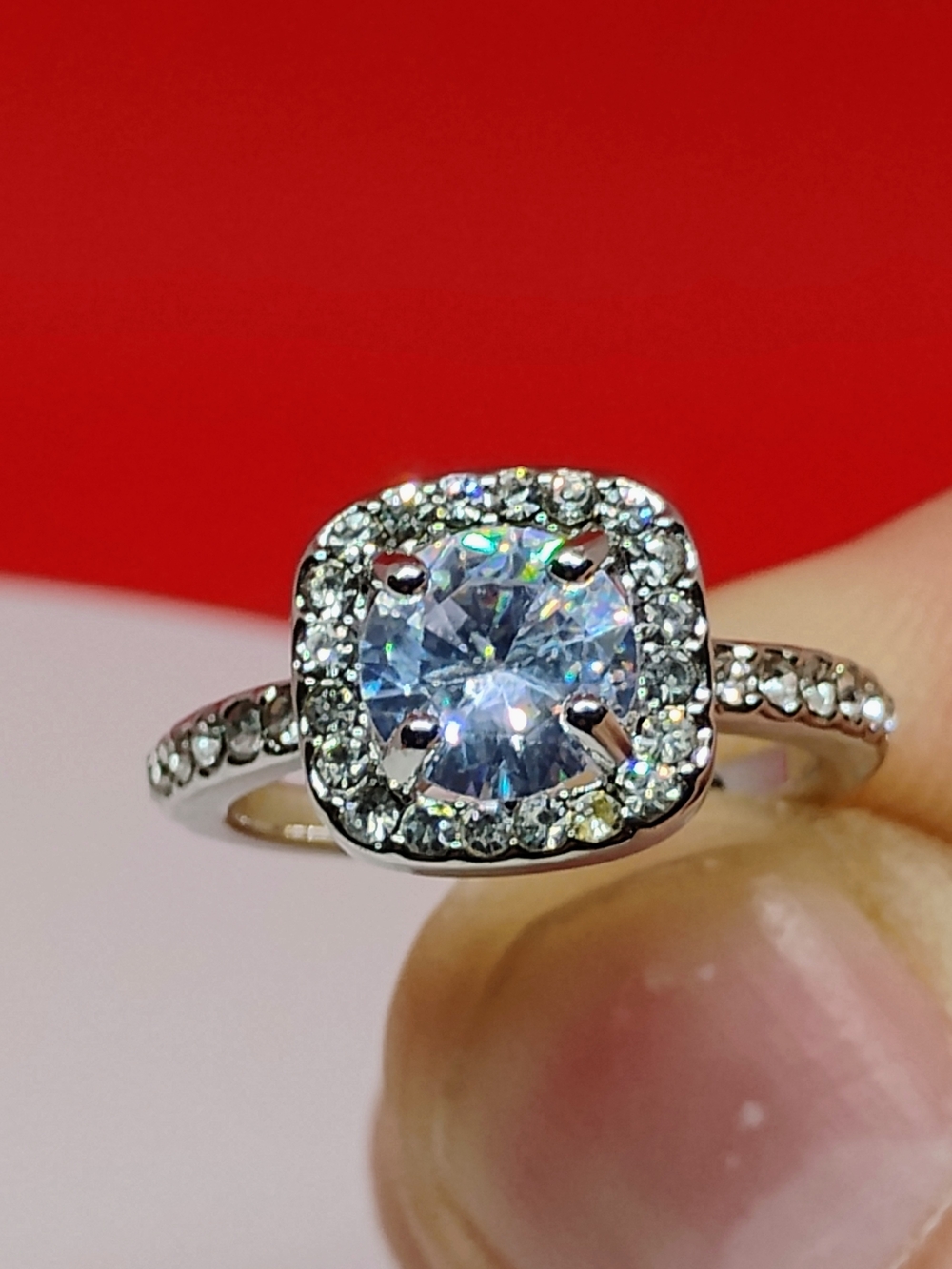 Silver Halo Cubic Zirconia Engagement Ring - Sparkling Sizes 6-9